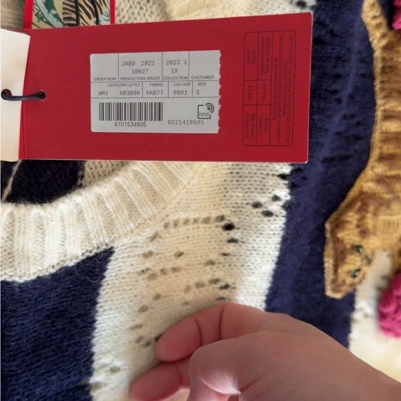 Gucci Blue and Cream Crew Neck Sweater with Floral Accents